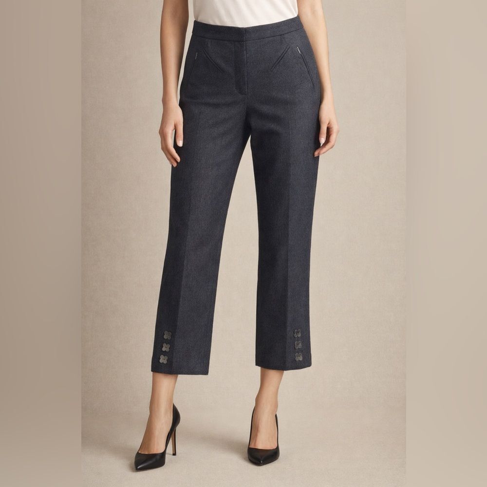 Zac Posen Wool Cashmere Cropped Pants w/ Clover Buttons — Silk Lined — Size 6 - Picture 2 of 6
